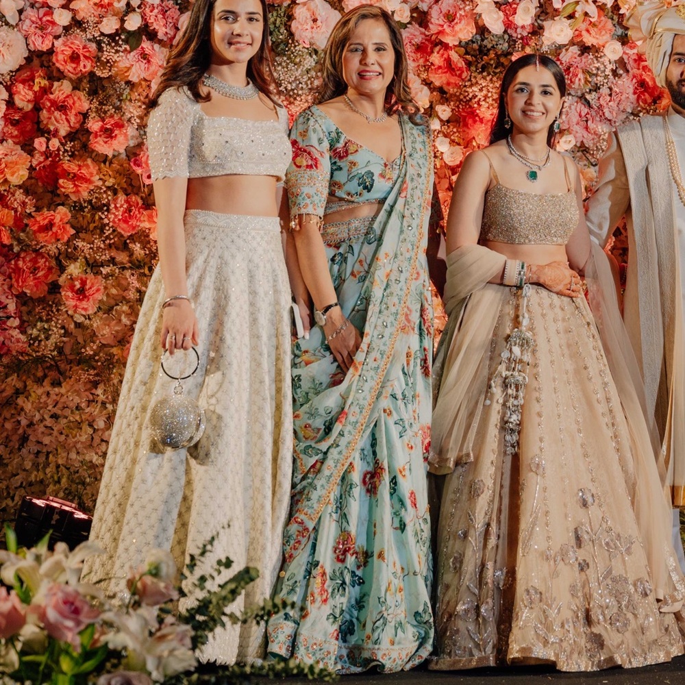 SOLD - Mahima Mahajan Blue Designer Lehenga & Blouse With Floral Design - Picture 6 of 10
